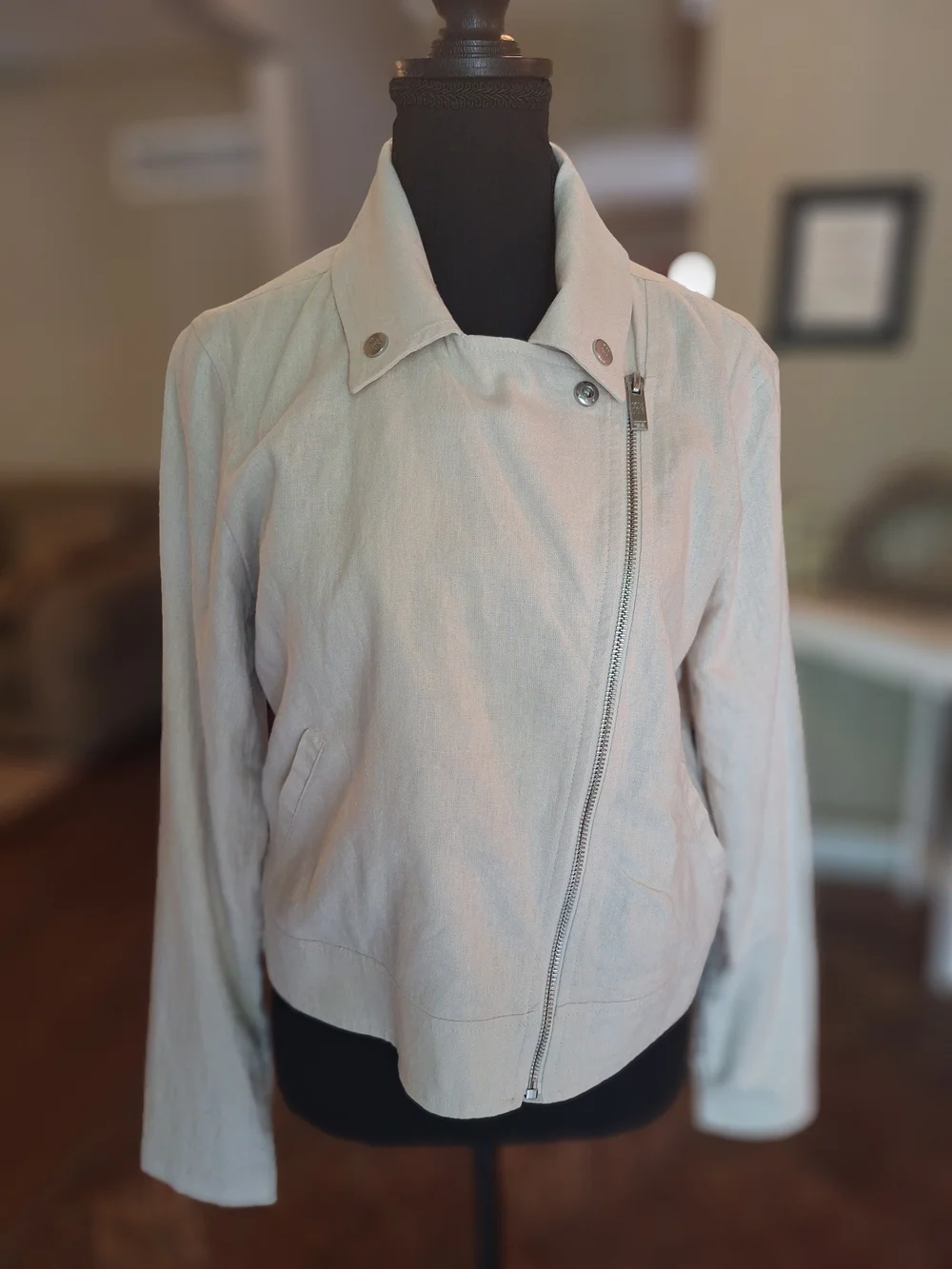 NWT DKNY Linen Women's Cream Moto Jacket Sz S